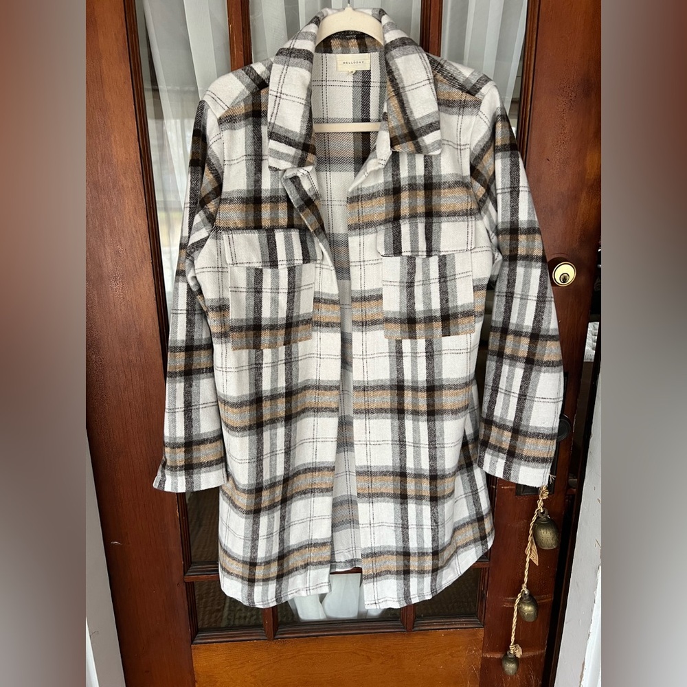 MELLODAY Plaid Checkered Shirt Jacket Shacket